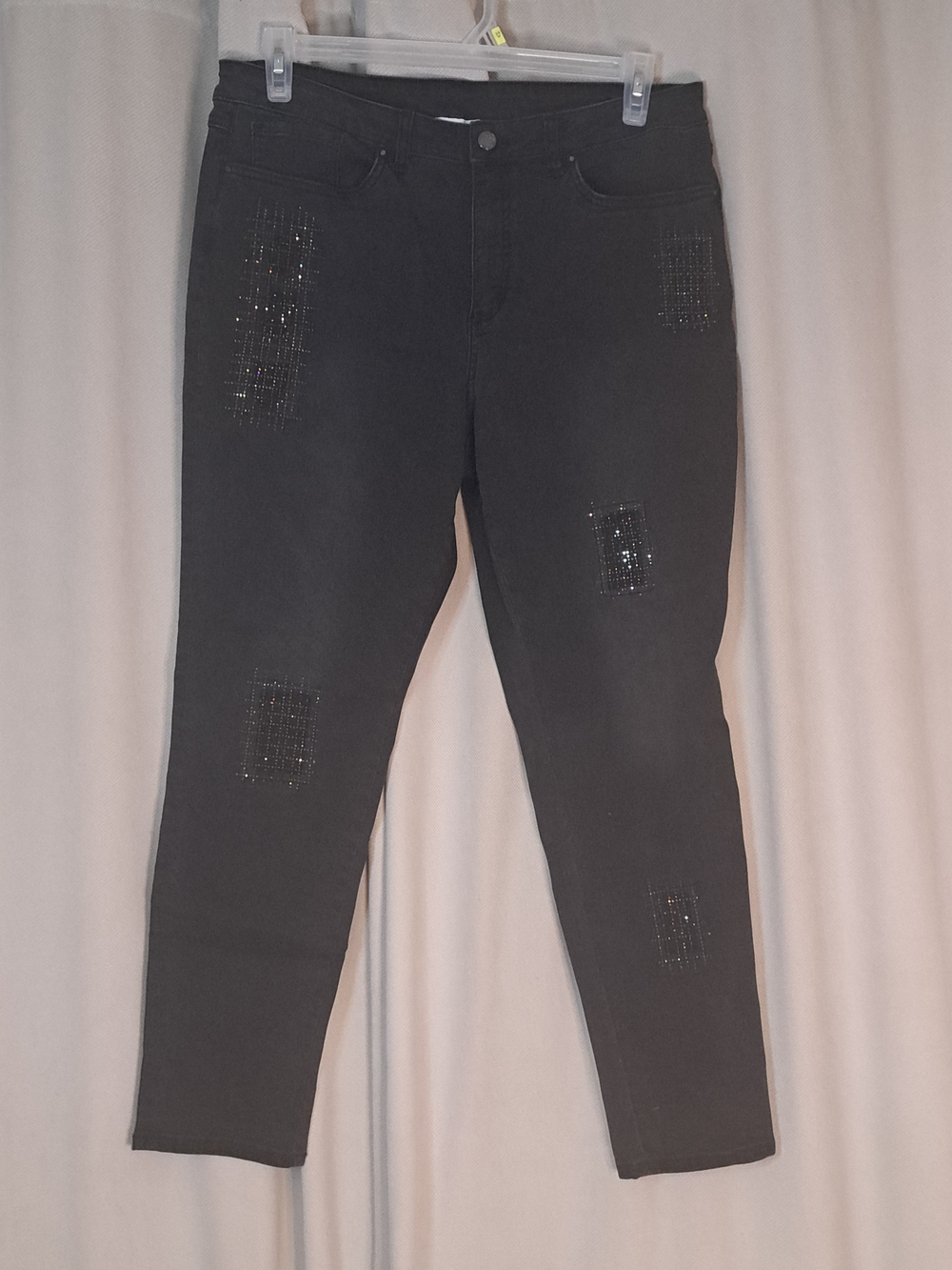 Joseph Ribkoff Black Skinny Jeans with Crystals Patch Accents